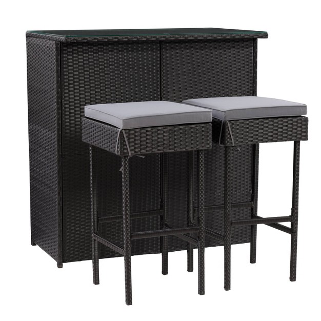 Parksville Patio Bar Set With Cushions Black gray Corliving