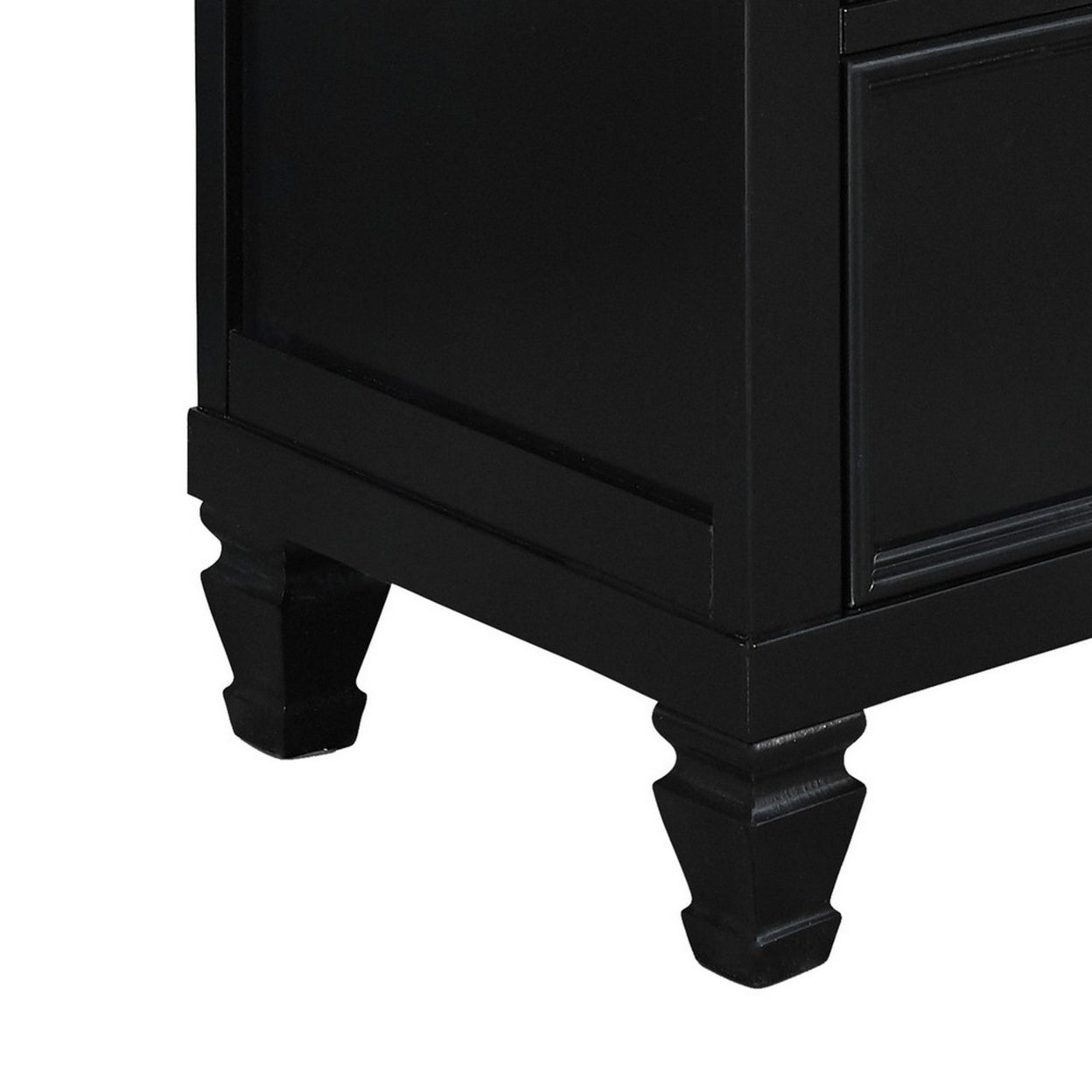 2 Drawer Wooden nightstand with Tapered Legs and Metal Rings, Black- Saltoro Sherpi