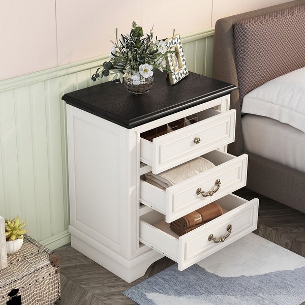 Nightstand with 3 Drawers + USB Charging Ports - - 37981784