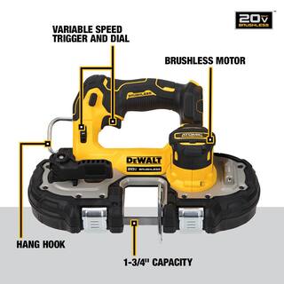 DW ATOMIC 20V MAX Cordless Brushless 4 Tool Combo Kit and ATOMIC 20V MAX Cordless Brushless Compact 1-34 in. Bandsaw DCK489D2WCS377B