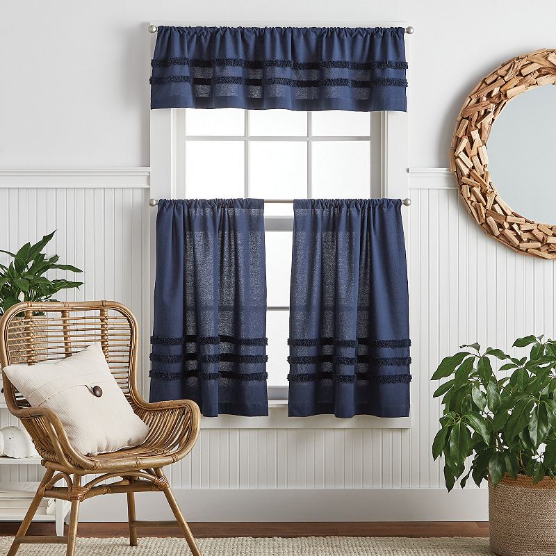 Martha Stewart Waters Edge Tufted Rod Pocket Top Tier and Valance Window Curtain Panels