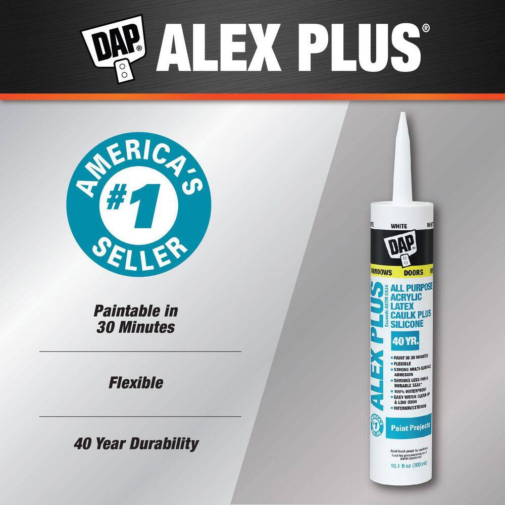 DAP Alex Plus 10.1 oz. White Acrylic Caulk Plus Silicone and Anvil Caulk Gun 7079818103