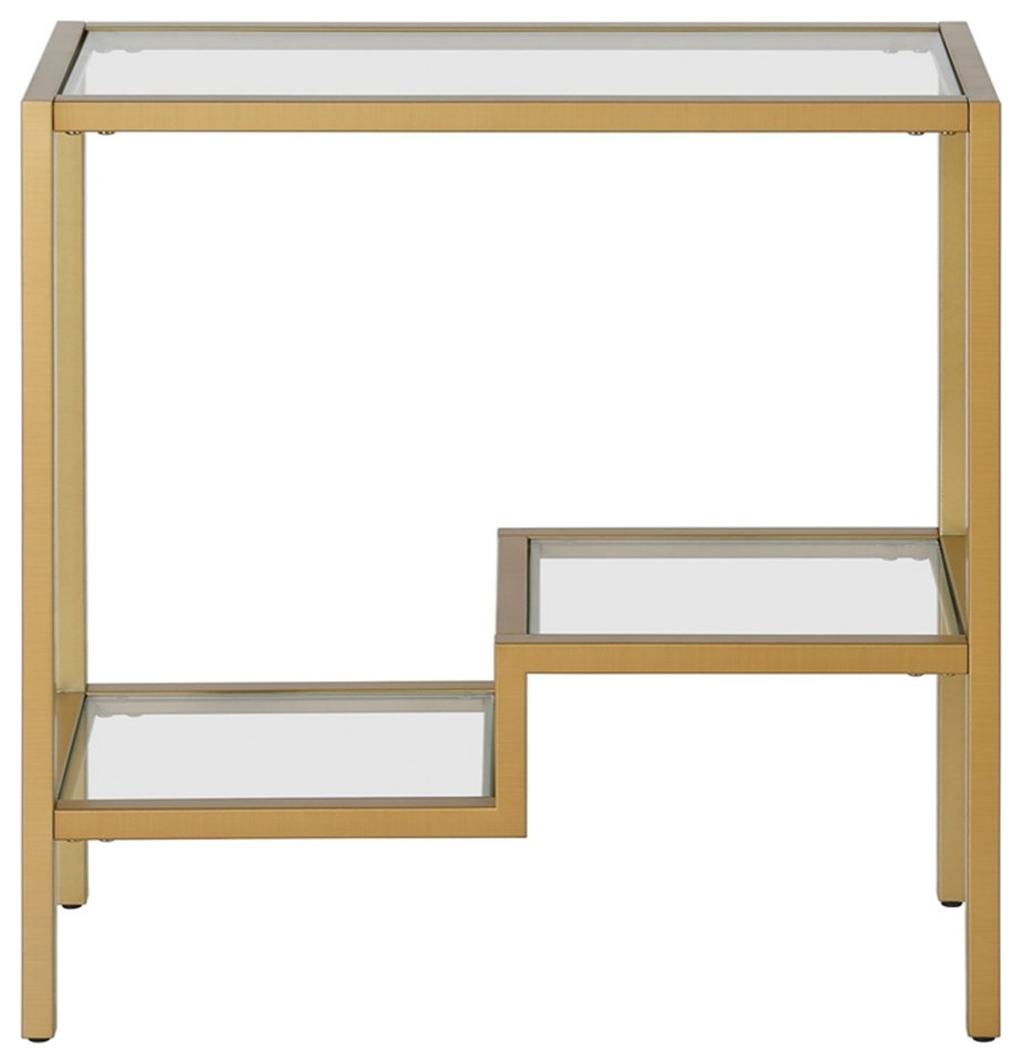 Maklaine Contemporary 24 quotMetal and Glass Side Table in Gold   Contemporary   Side Tables And End Tables   by Homesquare  Houzz