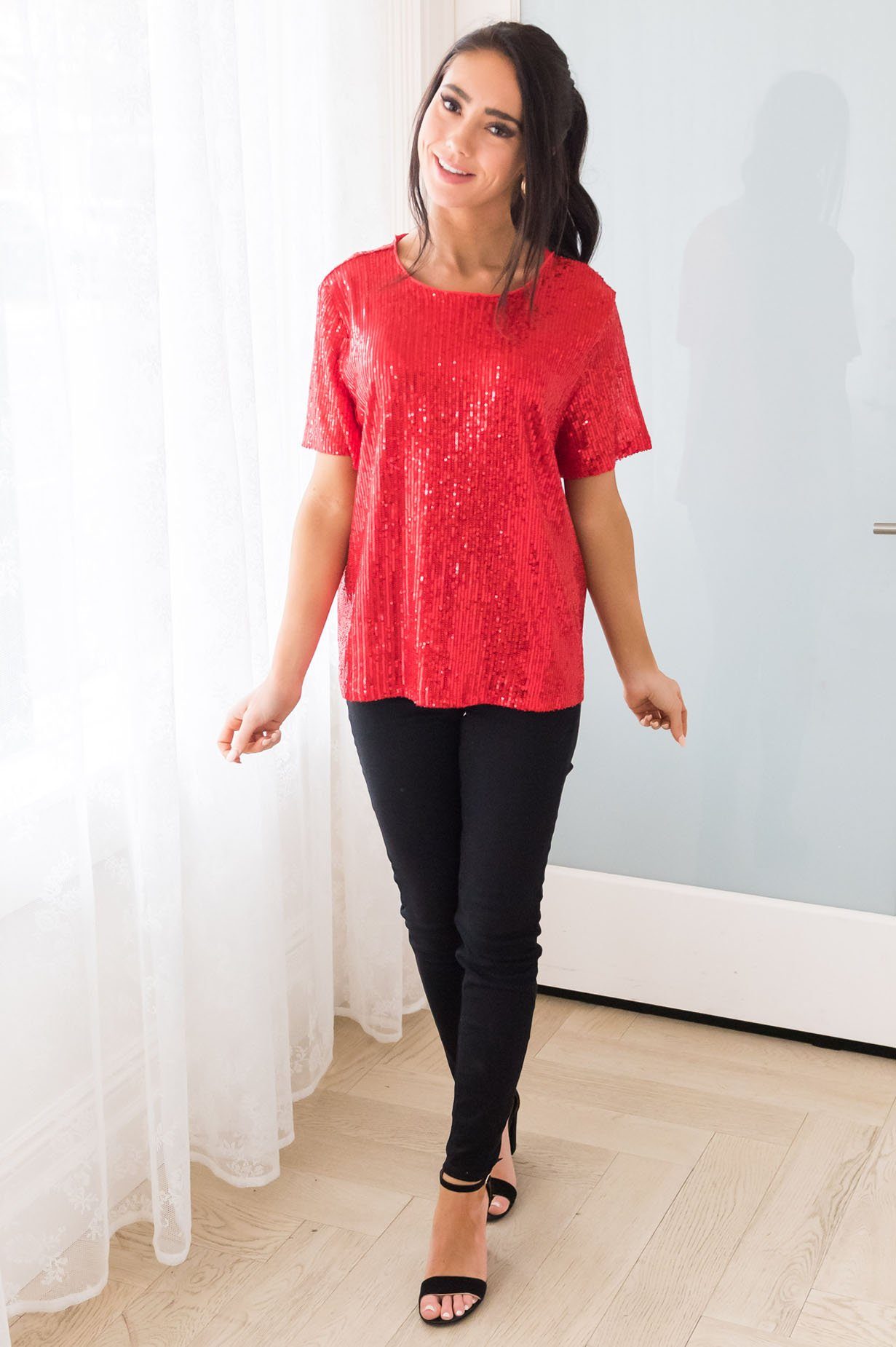 Love Actually Modest Sequin Blouse