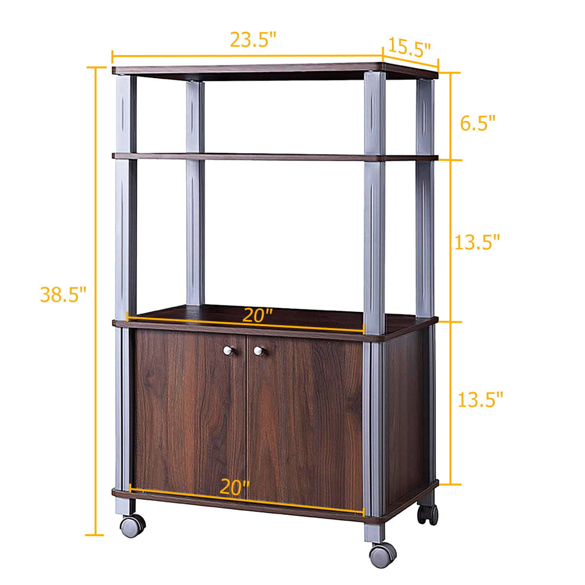 Gymax Bakers Rack Microwave Stand Rolling Storage Cart Multi-functional Display Walnut