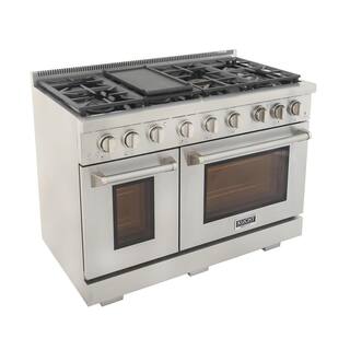 Kucht Professional 48 in. 6.7 cu. ft. Double Oven Natural Gas Range with 25K Power Burner Convection Oven in Stainless Steel KFX480