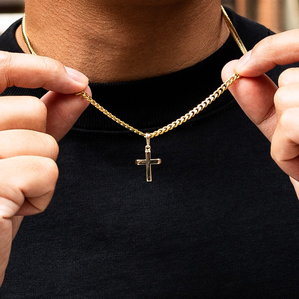 Micro Simple Cross Pendant in Yellow Gold