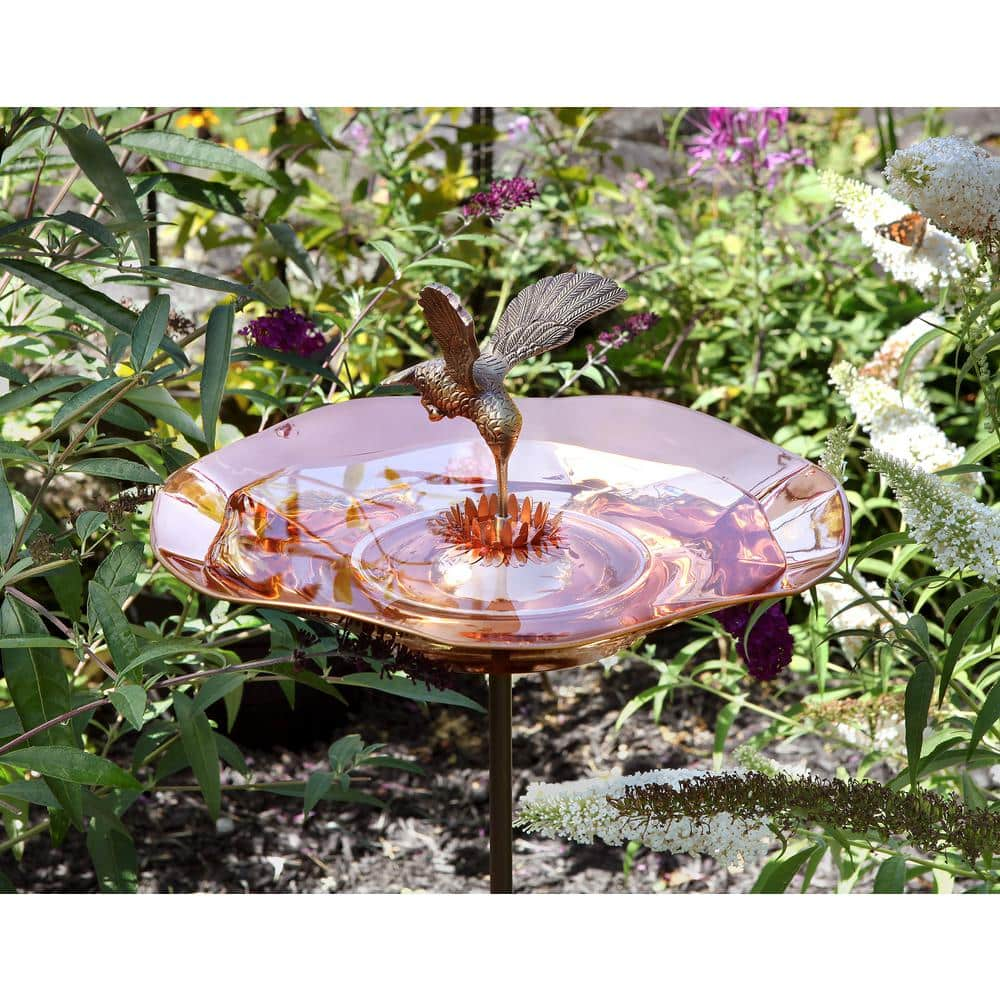 Achla Designs 13.25 in. Dia Copper Plated Hummingbird Birdbath Bowl with Stake HBBB-01-S