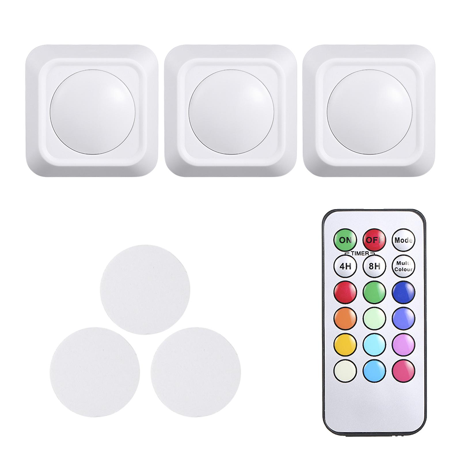 3pcs Led Puck Light，1pcs Remote Controller，3pcs Adhesive Pad，1pcs User Manual