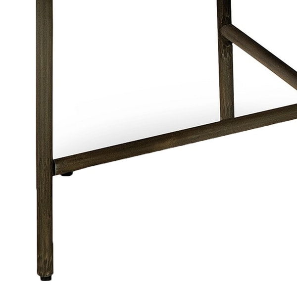 Modern 35 Inch Table， Crossed Metal Legs， Mango Wood Surface， Gray Brown