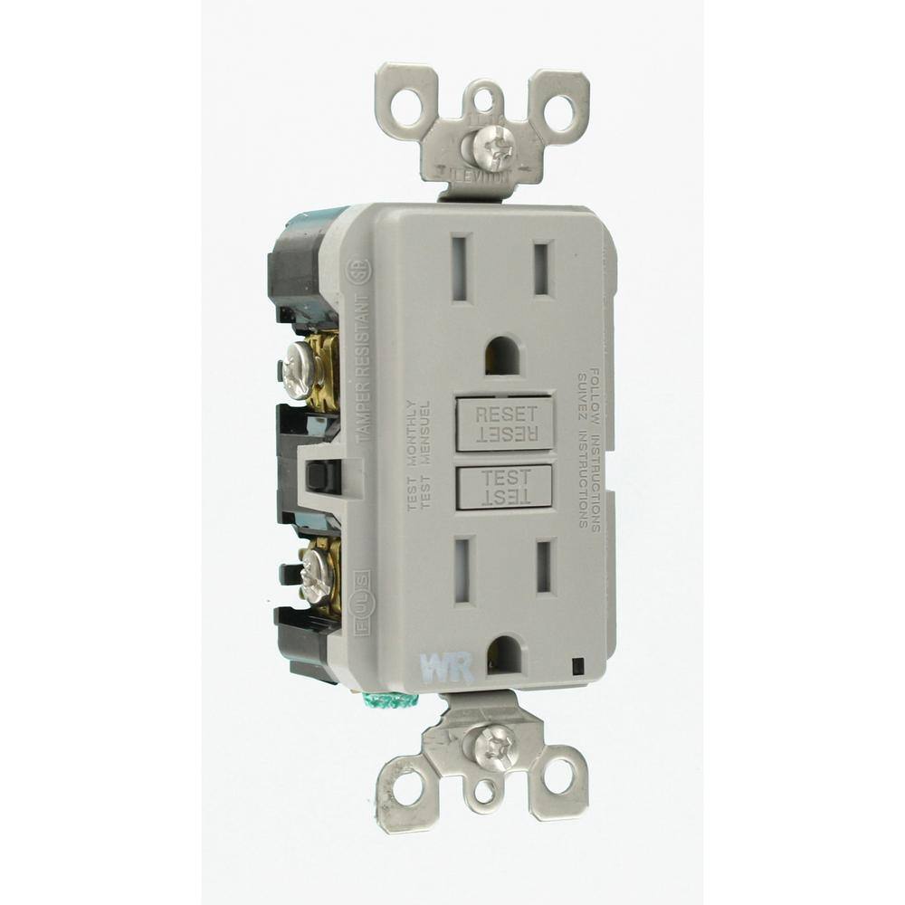 Leviton 15 Amp 125-Volt Duplex Self-Test Tamper ResistantWeather Resistant GFCI Outlet Gray R93-GFWT1-KGY