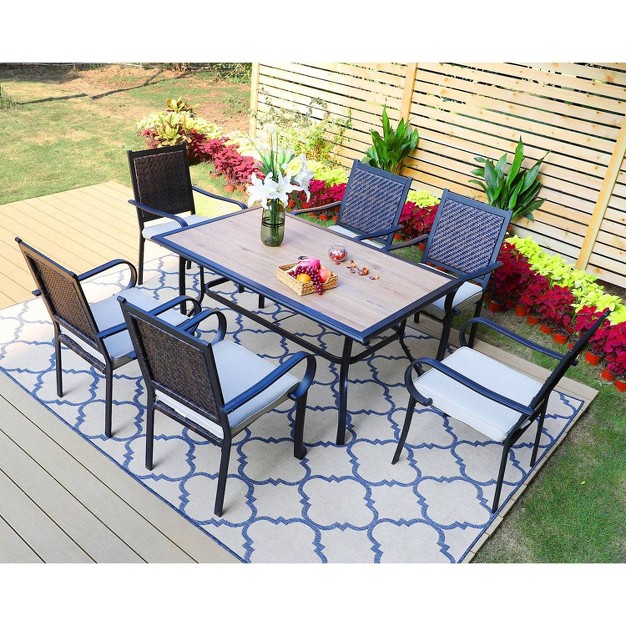 7pc Patio Set With Table amp Wicker Rattan Chairs With Cushions Captiva Designs