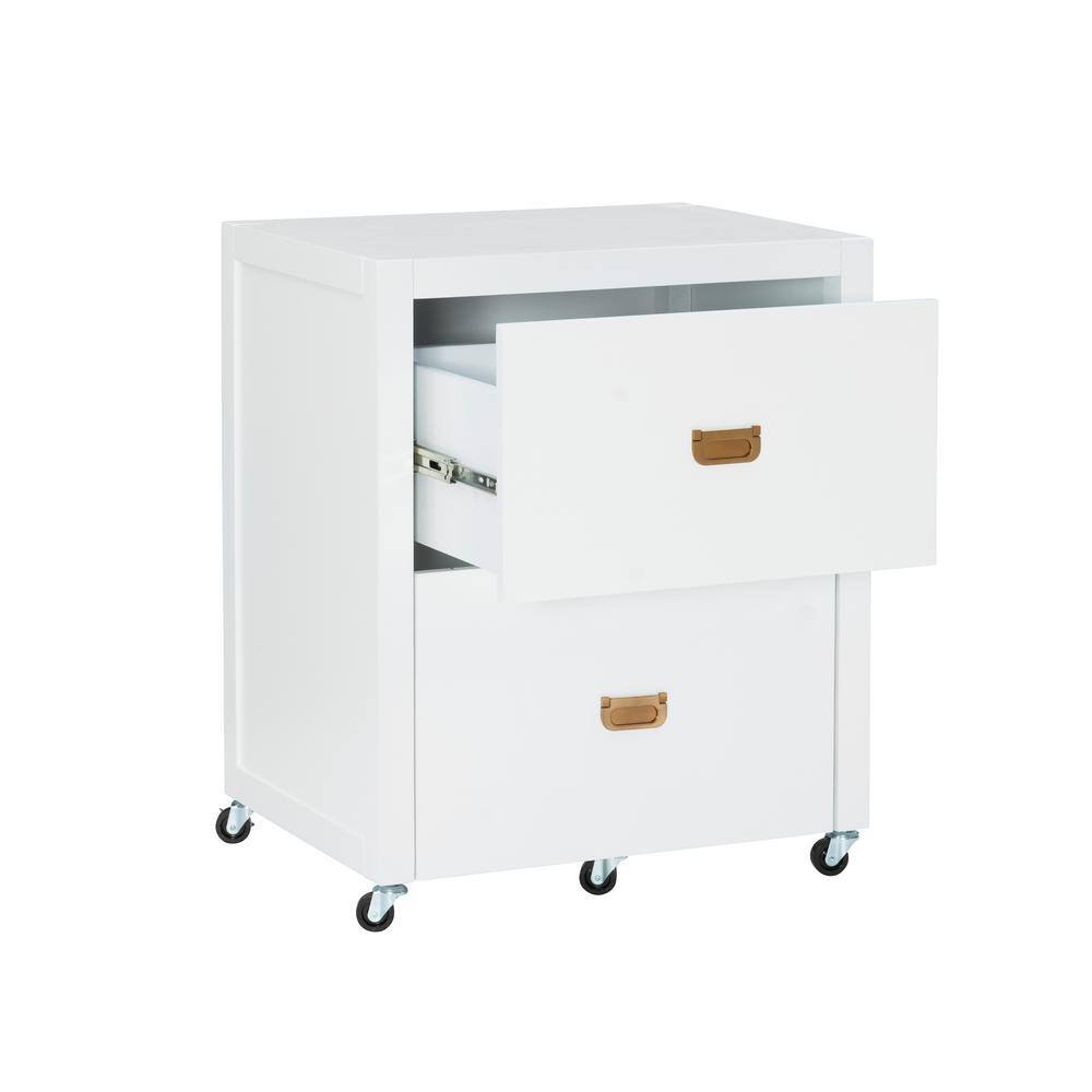 Linon Home Decor Sara White File Cabinet with Metal Drawer Glides and Rose Gold Handles THD02964