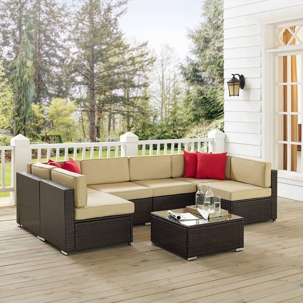 Sea Island 7pc Outdoor Wicker Sectional Set Sand Crosley