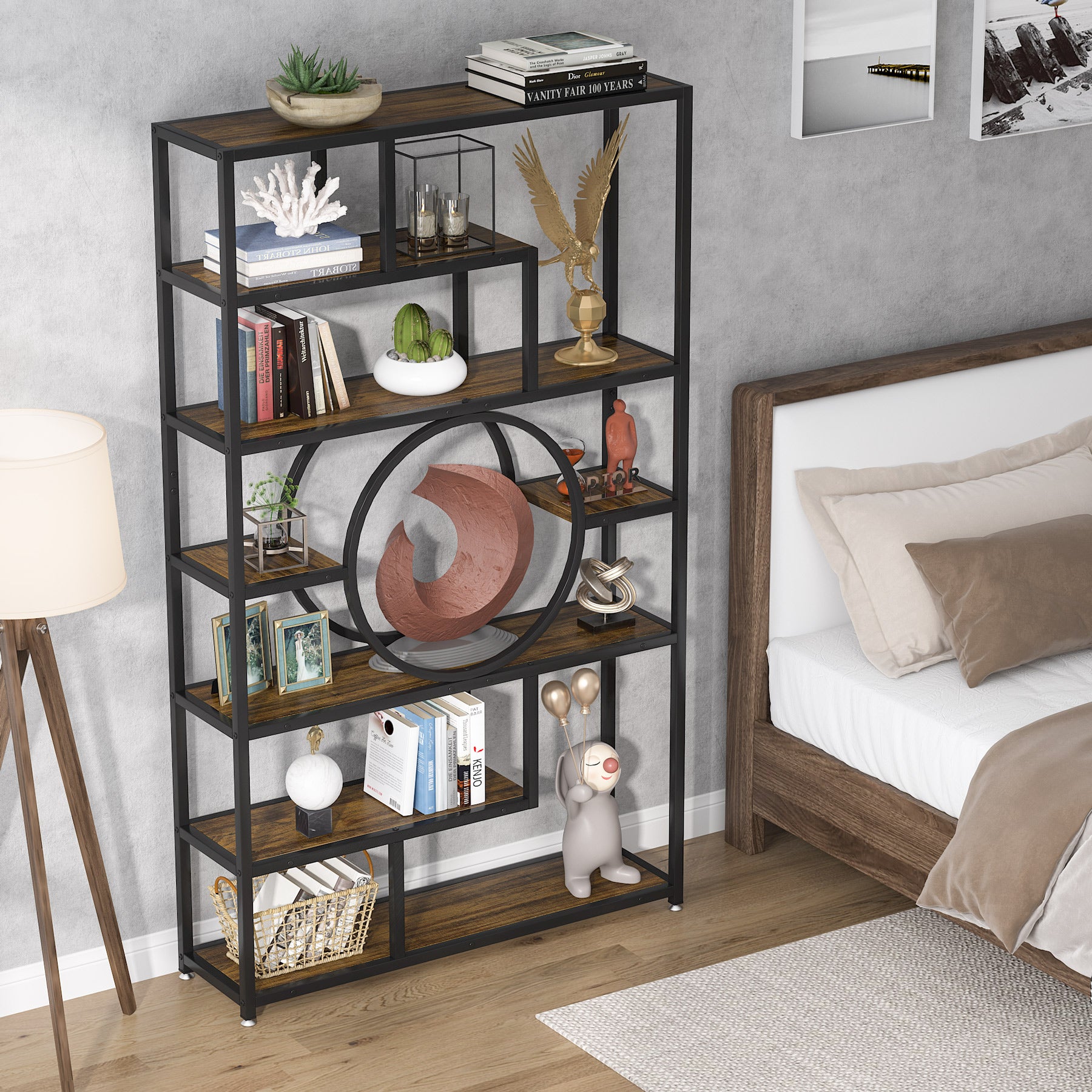 72 Bookshelf, 8-Shelf Etagere Bookcase Industrial Display Shelf