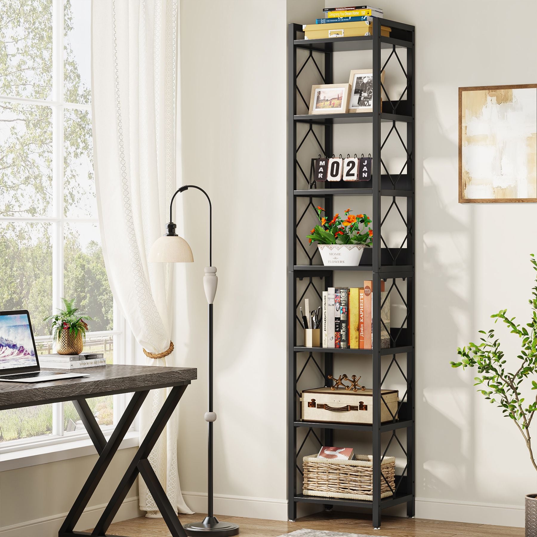 7-Tier Corner Shelf, 78.7 Narrow Bookshelf Corner Bookcase