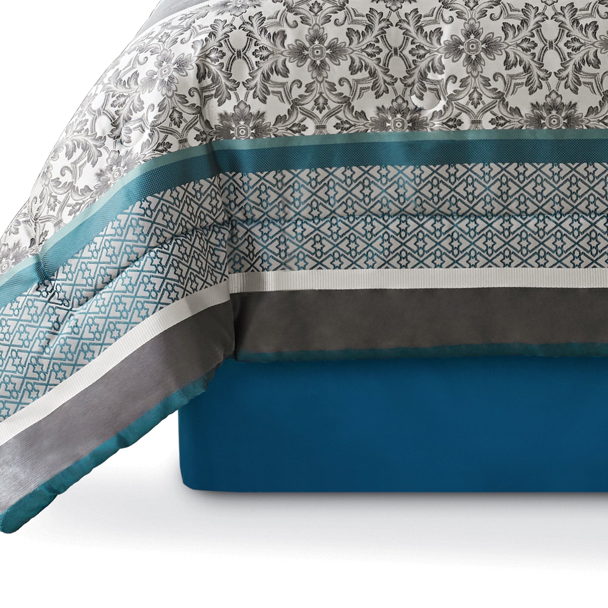 Mainstays 7 Piece Princeton Woven Jacquard Comforter Bed Set， Teal Stripe， Full/Queen