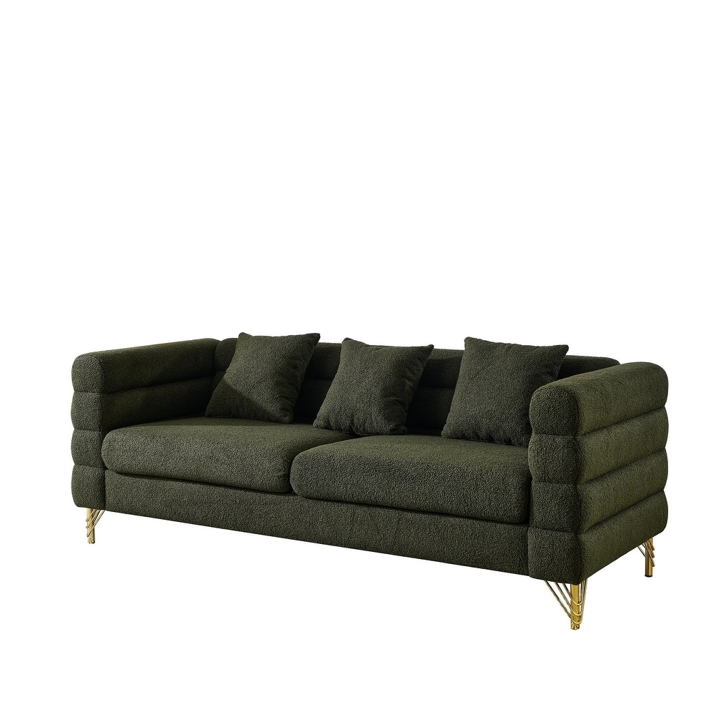 Green Teddy Upholstered Sofa Set with Pillows (2x 3 Seater)