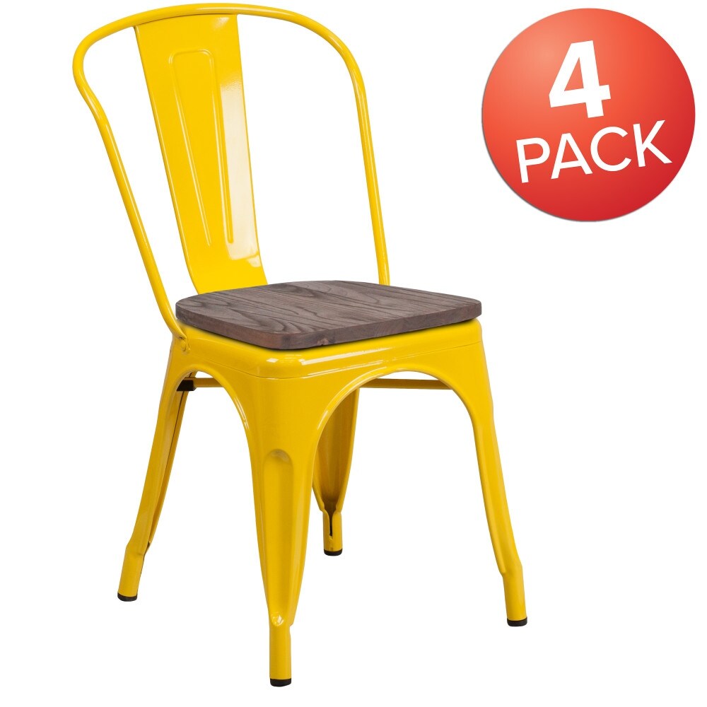 Wood Seat/ Galvanized Steel Stackable Chair (Set of 4)   18\