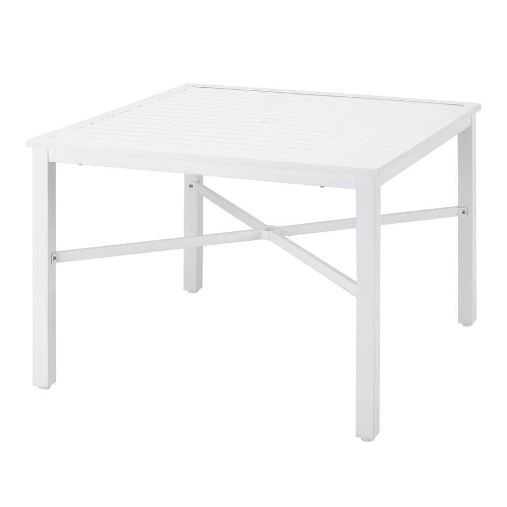 StyleWell 42 in Mix and Match Lattice White Square Metal Outdoor Patio Dining Table with Slat Top