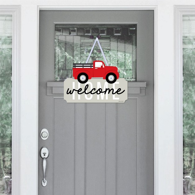 Big Dot Of Happiness Vintage Holiday Truck Hanging Welcome Home Red And Teal Pickup Seasonal Sign Interchangeable Door Decor