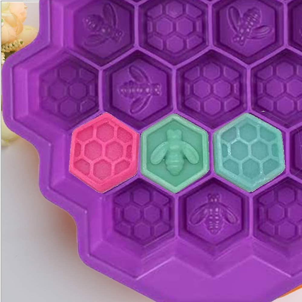 Pcs Honeycomb Silicone Mold， 19 Cells Ice Cream Jelly Chocolate Silicone Cake Mold， Muffin Biscuit Molds Diy Craft Purple and Pink