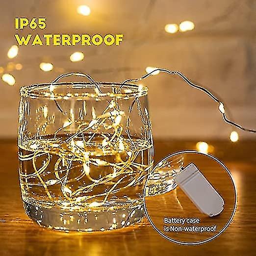 10 Pack Battery Operated Fairy Lights， 2m Led Silver Wire Waterproof String Lights， Warm White