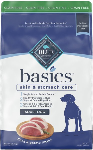 Blue Buffalo Basics Skin and Stomach Care Grain-Free Formula Duck and Potato Recipe Adult Dry Dog Food