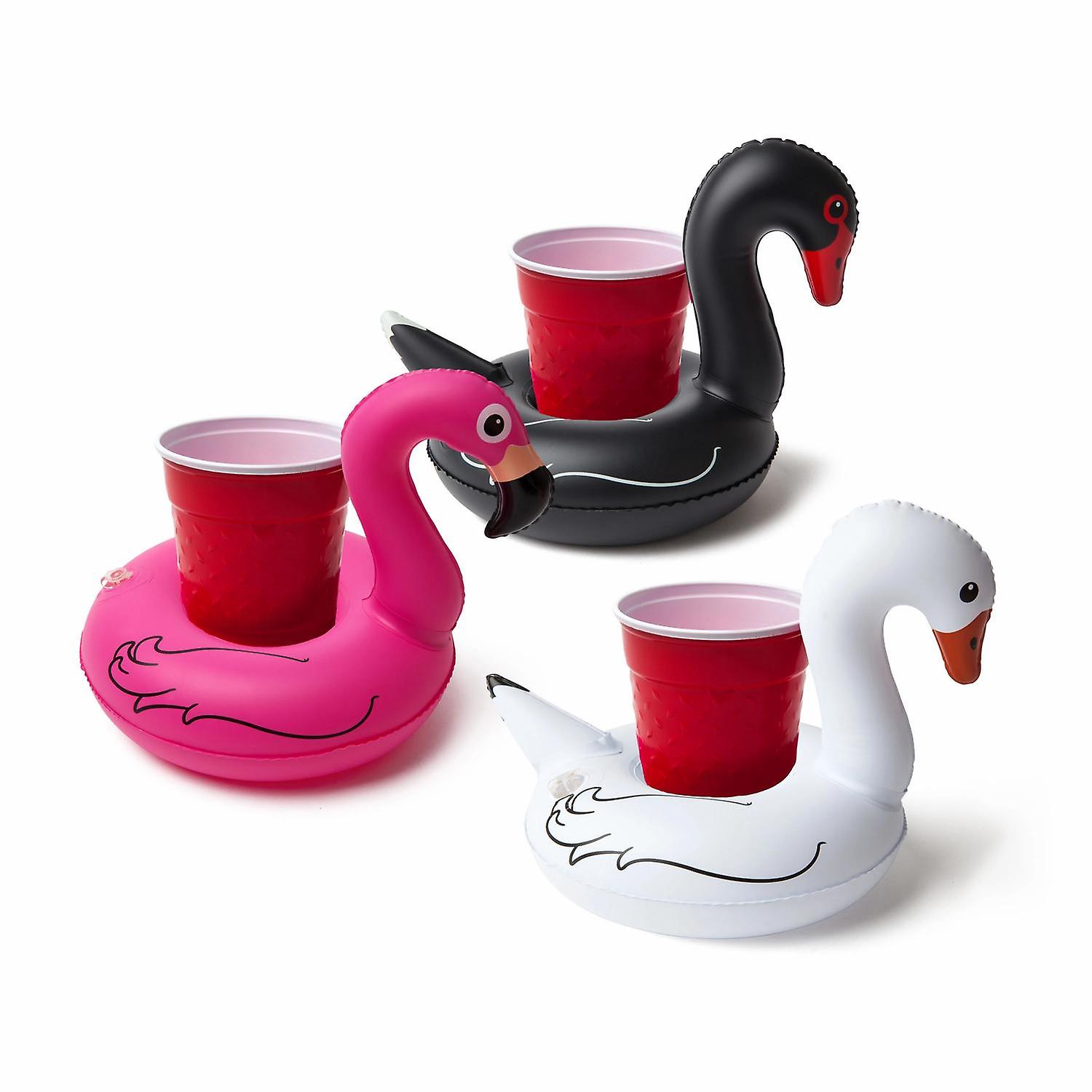 3-Pack Inflatable Liquid Beverage Holder Flamingo Black and White Swan