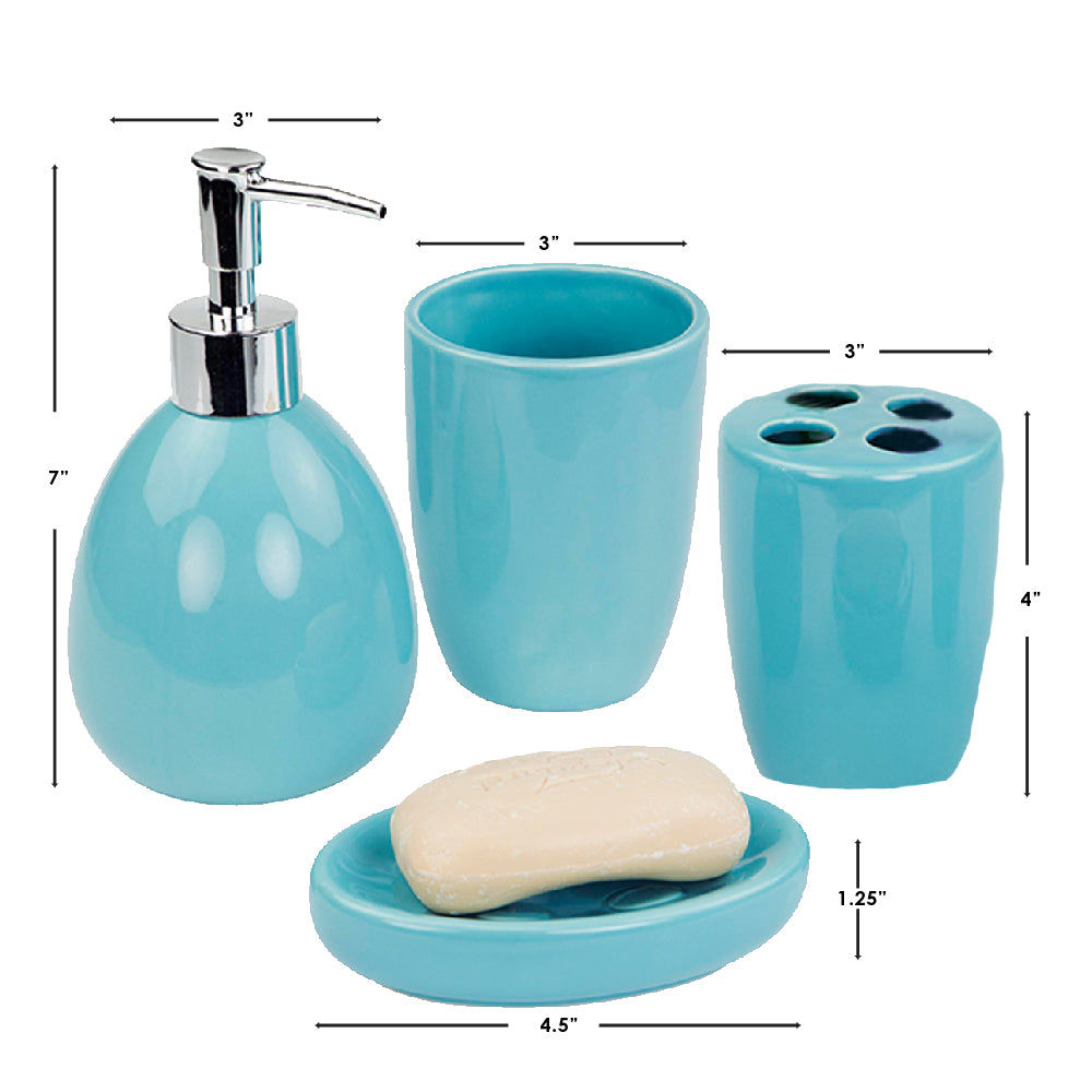 Home BasicsTurquoise Ceramic 4 Piece Bath Accessory Set