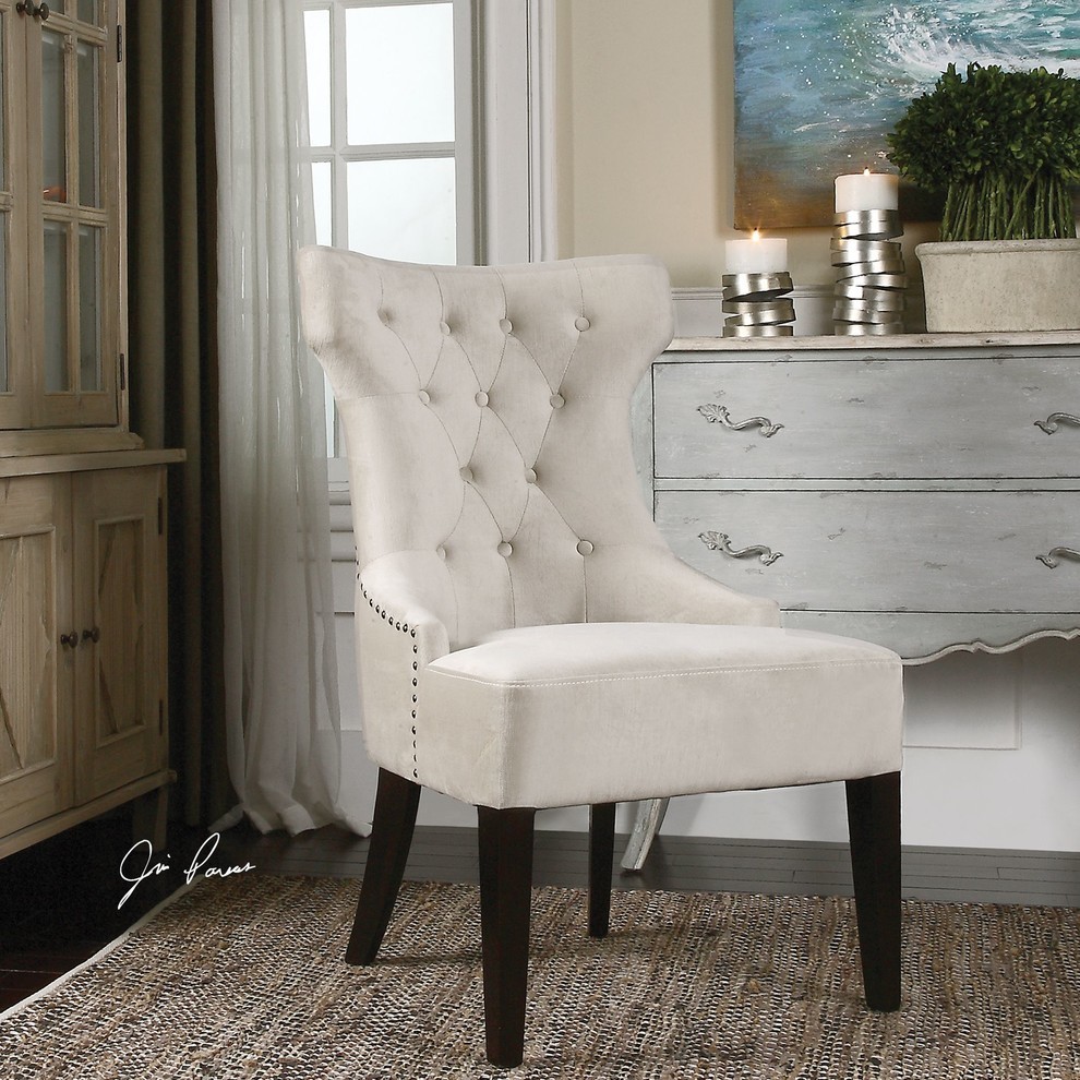 Classic White Velvet Tufted Wing Chair  Plush Contemporary   Transitional   Armchairs And Accent Chairs   by My Swanky Home  Houzz