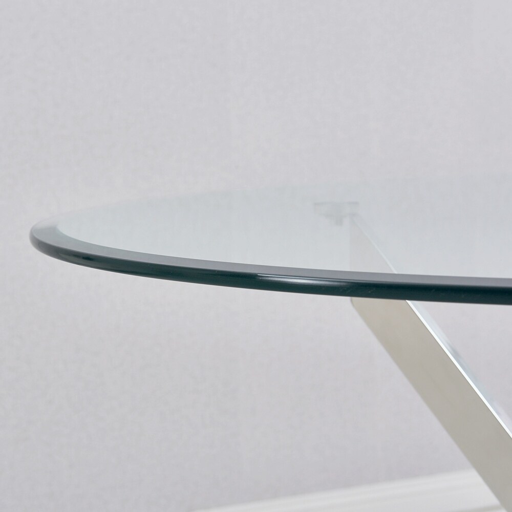 Modern Round Dining Table Clear Tempered Glass Top for Dining Room