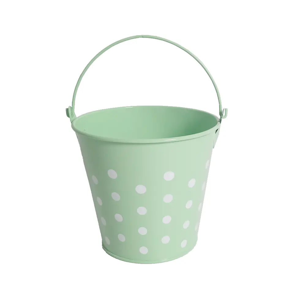 Wholesale round mini Easter egg gift bunny metal bucket with handle cheap garden accept color customization