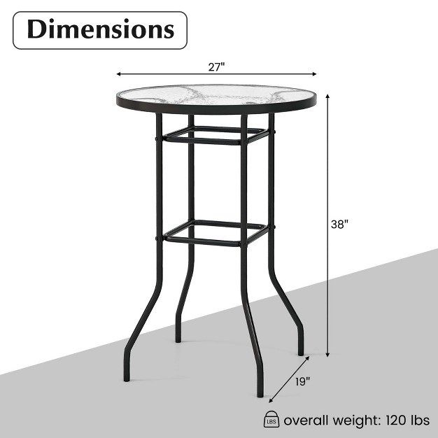 Costway 38 x27 x27 Patio Round Counter Height Bar Table Withtempered Glass Tabletop Poolside