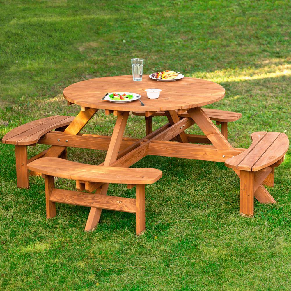 Leisure Season Round 82 in. W x 82 in. D x 30 in. H Wooden Brown Picnic Table RPT8230