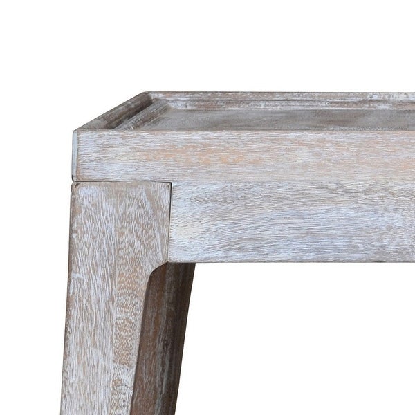 22 Inch Rustic End Table， Mango Wood， Whitewashed Weathered Finish， White - 22 H x 20 W x 20 L