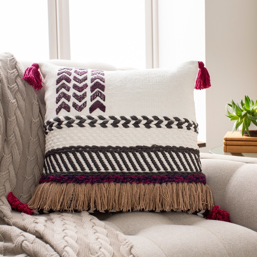 Vernita Embroidered Textured Tassel Throw Pillow