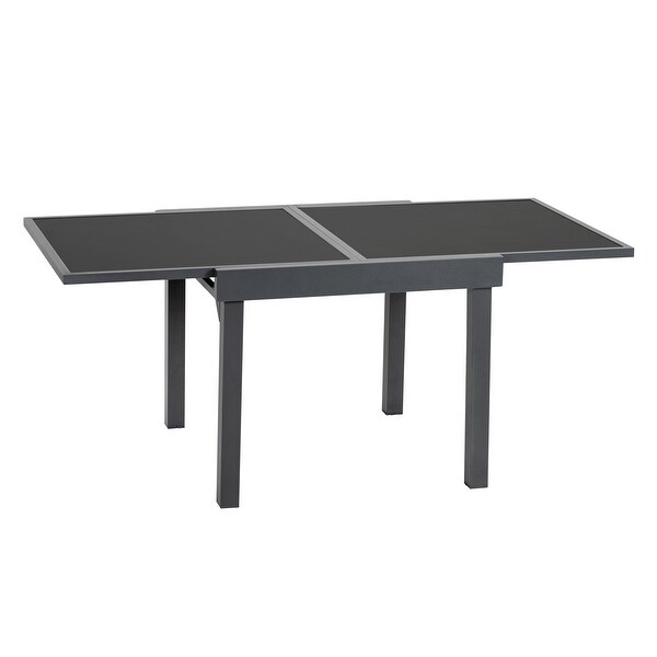 VredHom Outdoor Tempered Glass Top Aluminum Extendable Dining Table