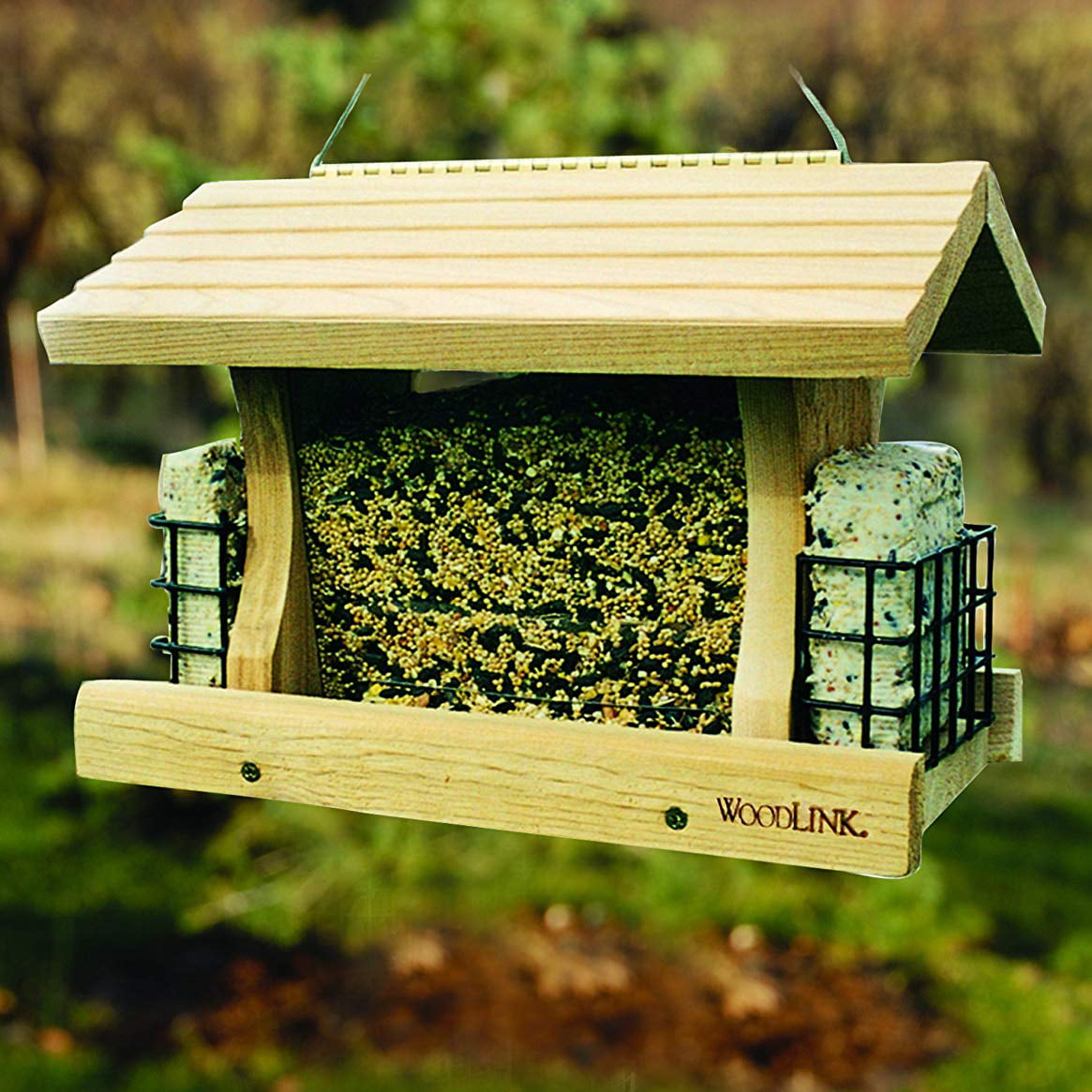 WoodLink Deluxe Wood Ranch Bird Feeder with Metal Suet Cages