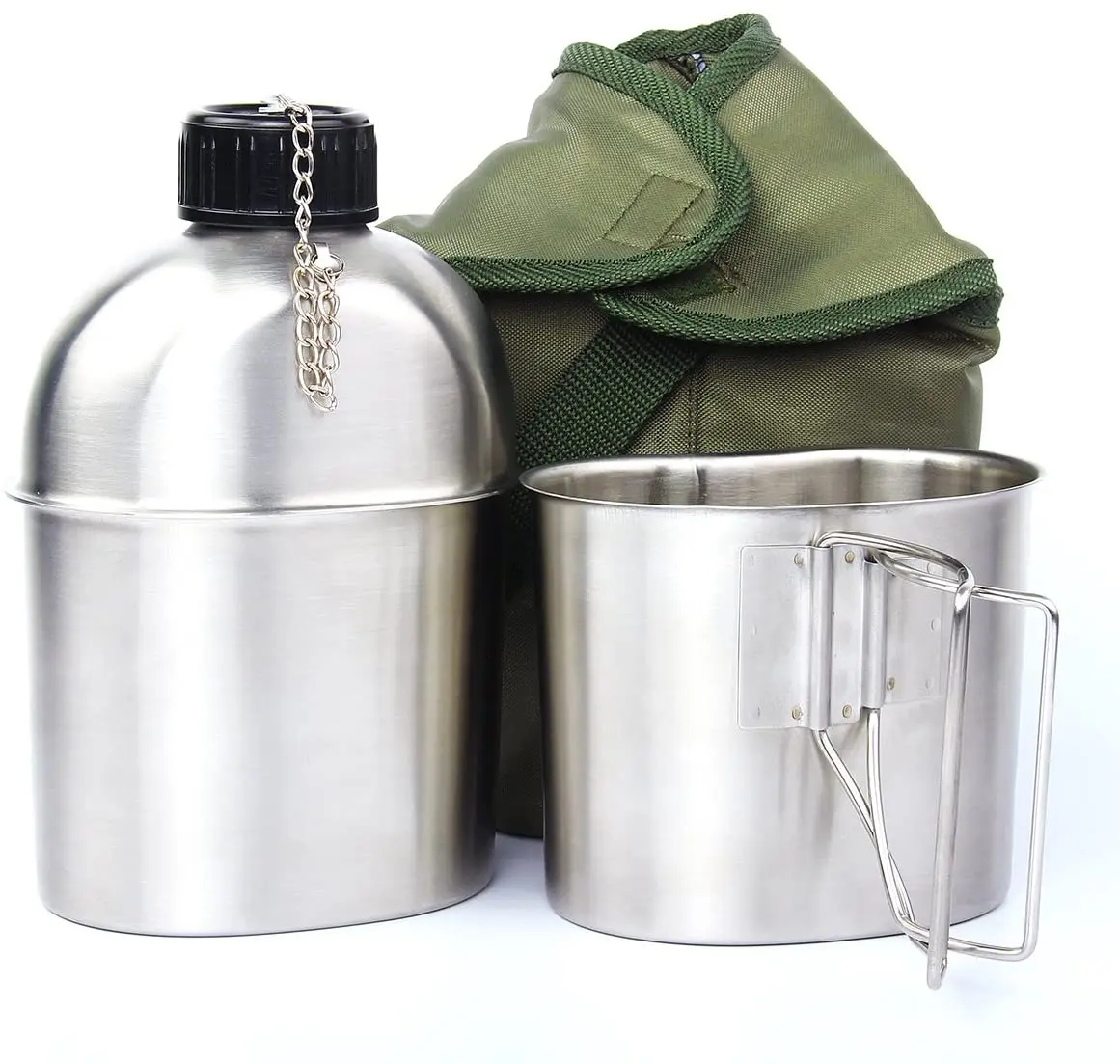 3 Piece  Canteen Kit with Cover   Aluminum Cup for Camping Hiking