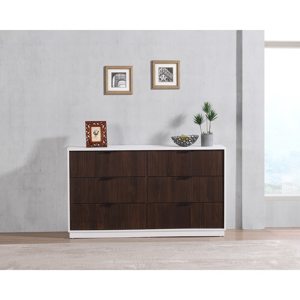 Easton Mid Century Modern 6 Drawer Dresser in White and Natural or Walnut Wood Finish