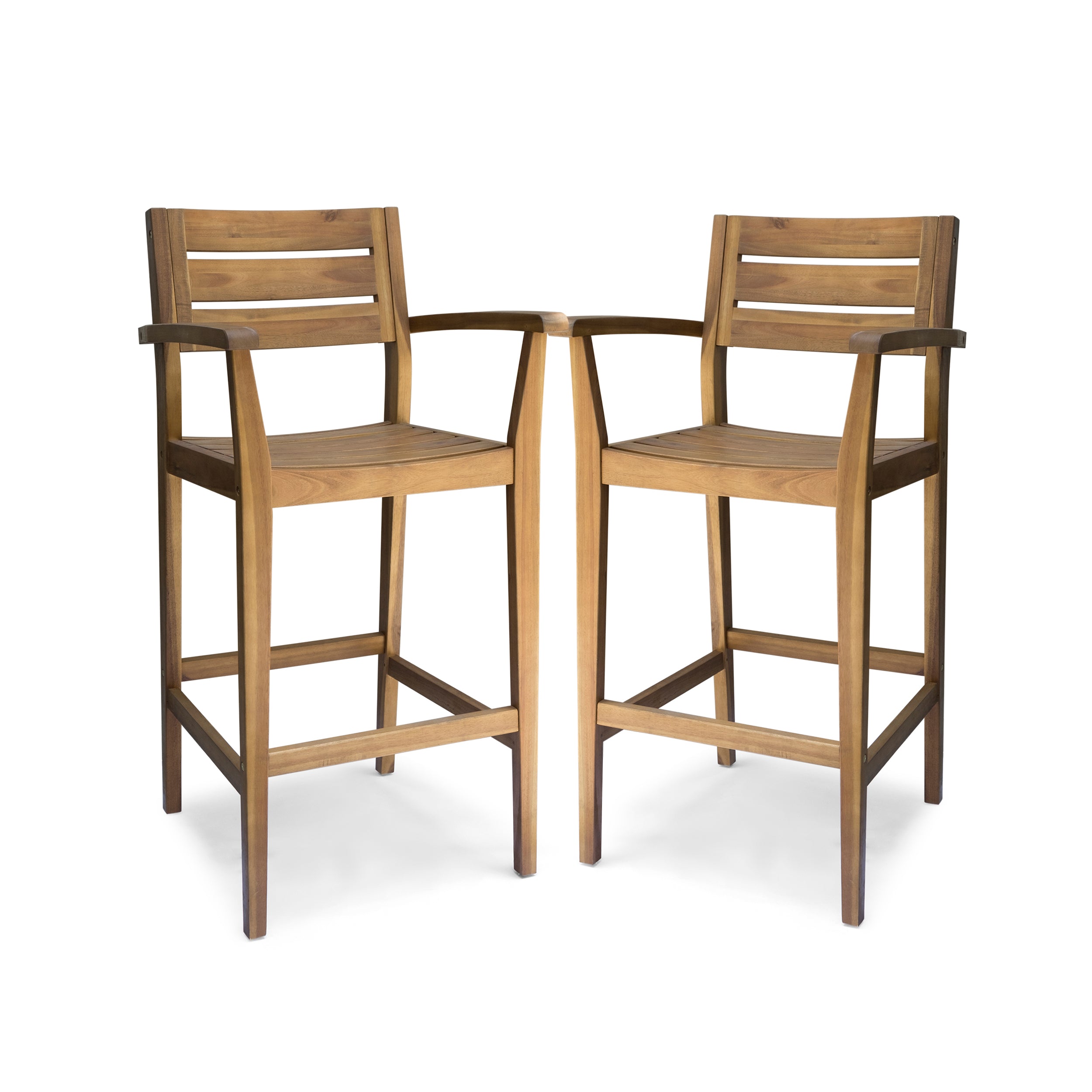 Lera Outdoor Rustic Acacia Wood Barstool (Set of 2)