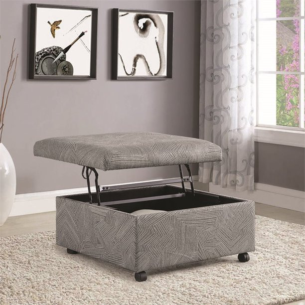 Transitional Storage Ottoman  Square Design With Lift Top  ampPatterned Upholstery   Contemporary   Footstools And Ottomans   by Decor Love  Houzz