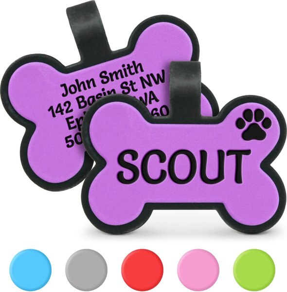 GoTags Personalized Silicone Bone Dog and Cat ID Tag， Large