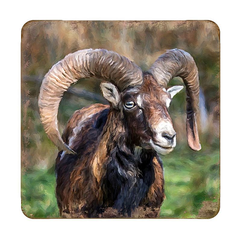 Mountain Goat Wooden Cork Coasters Gift Set of 4 by Nature Wonders