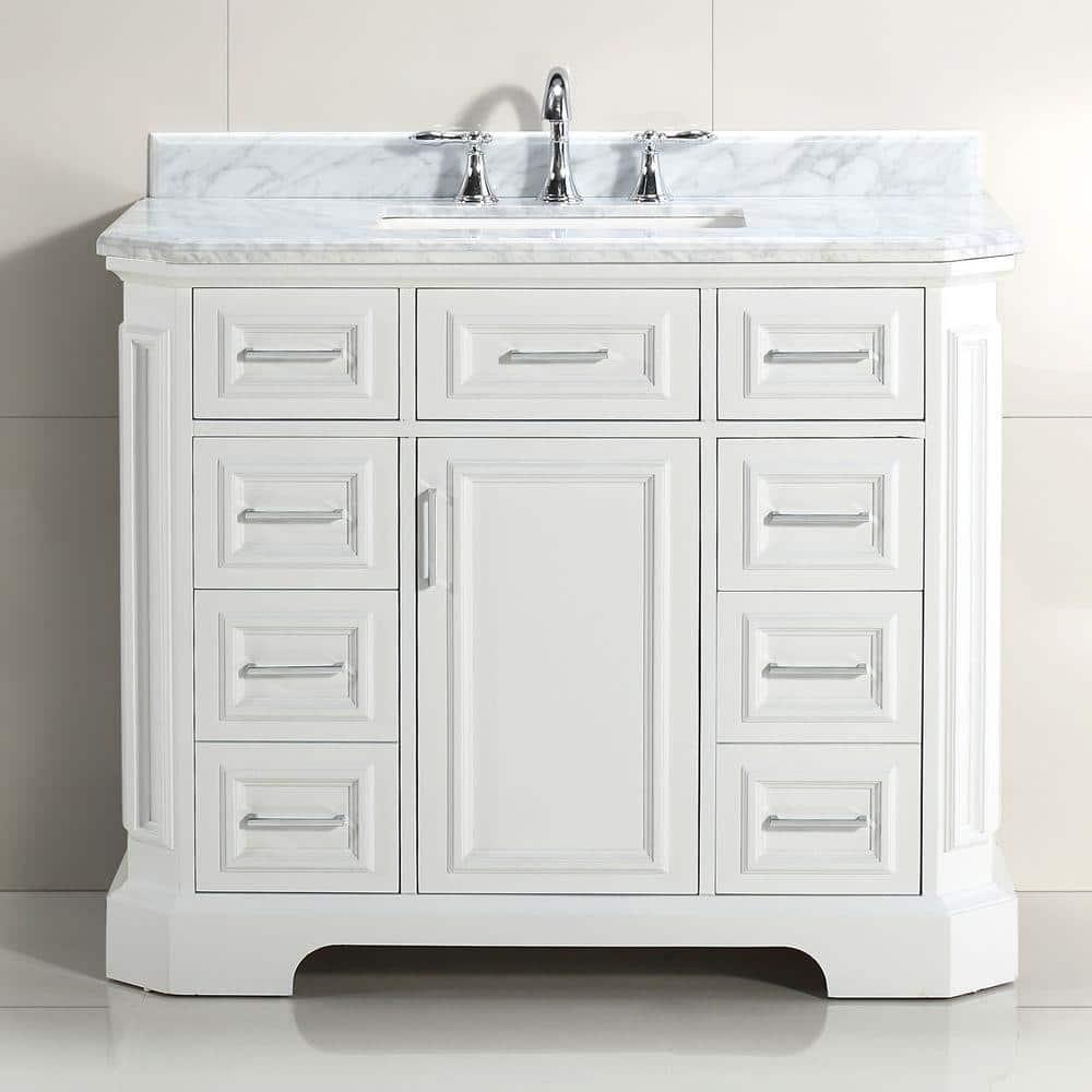 Home Decorators Collection Bristol 42 in W x 2205 in D x 346 in H Single Sink Bath Vanity in White with White Carrara Marble Top