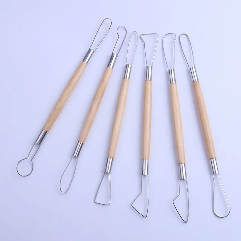 6pcs Pack Clay Tools Kit Wooden Pottery Sculpting Polymer Modeling Clay Cutters Sculpture Set Carving Ceramics Molding DIY Tools