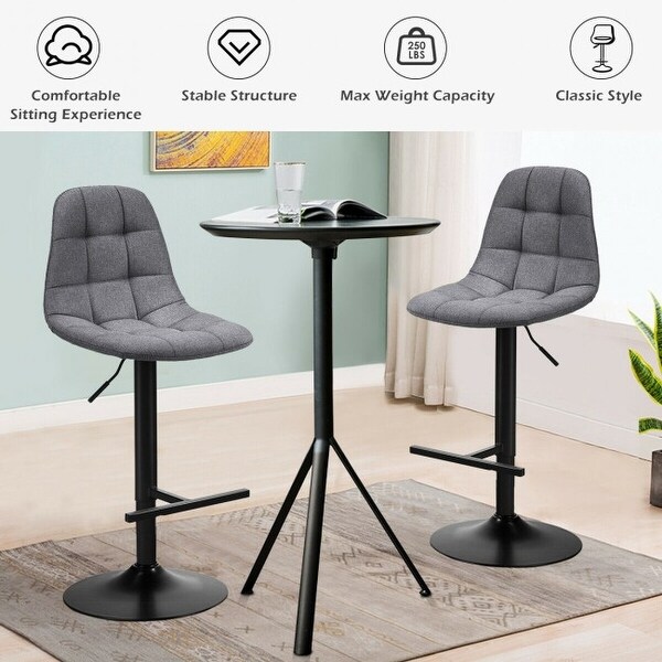 2Pcs Adjustable Bar Stools Swivel Counter Height Linen Chairs -Gray - 17.5