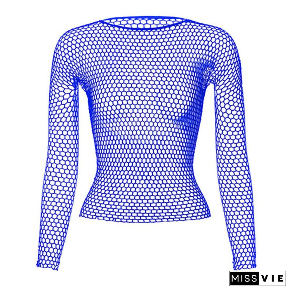 Women Fishnet Mesh See Through Black Shirts New Fashion Bodystocking Night Dress Hollow Out Fishnet Sexy Long Sleeve Underwear