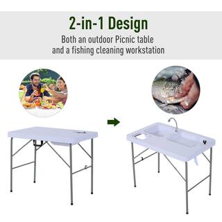 Outsunny 40 in. Portable Folding Easy-Clean Camping Dish Sink with Faucet and 2 Water Basins for Backyard Parties and Events A20-033